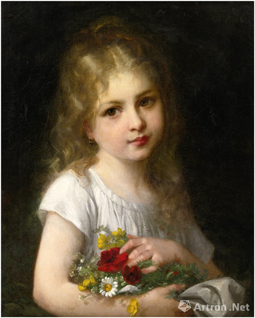 斯塔夫-杜瓦杨(1837-1899《捧花的小姑娘 19世纪作品 油画 52x