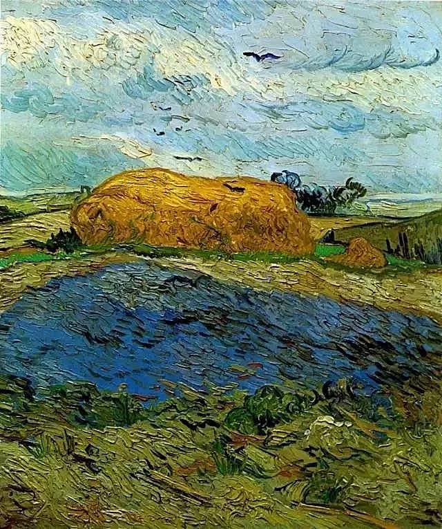 ∧梵高 haystack under   rainy sky 1890年 油画