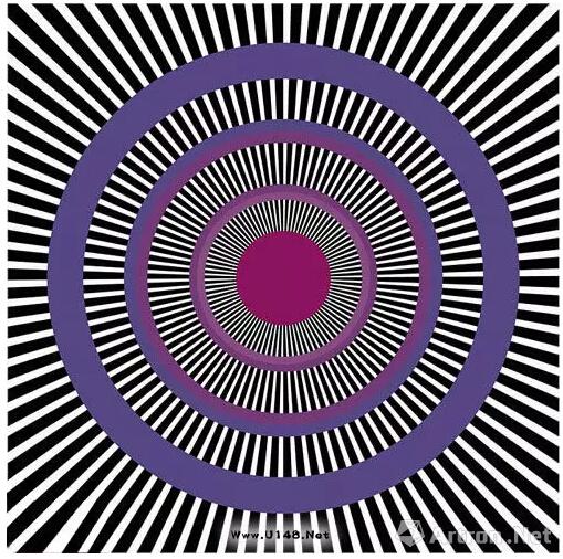 看着中央圆点,你会发现其周围的紫色环中出现了快速转动的错觉
