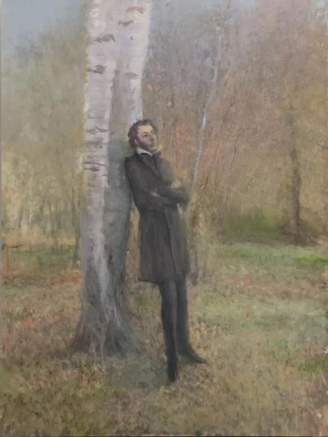 何多苓《俄罗斯森林之黄金时代-普希金-自由》,布面油画,200×150cm