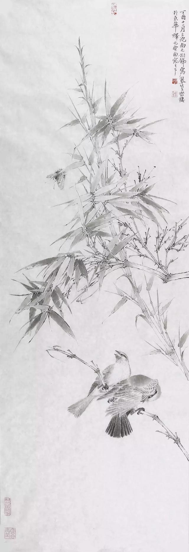 陈相锋 《坚节双栖图》143x48cm 纸本墨色 2017年