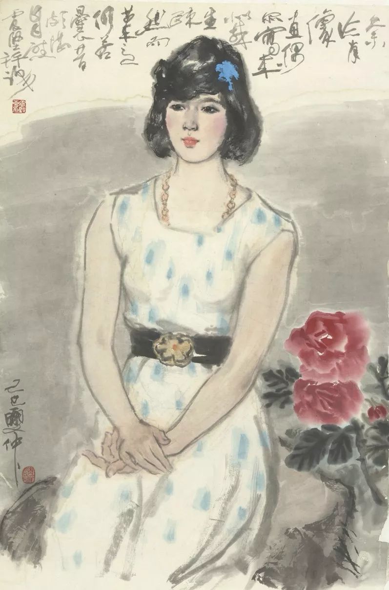 李震坚  女青年像  国画  1989  103.5cm×68cm