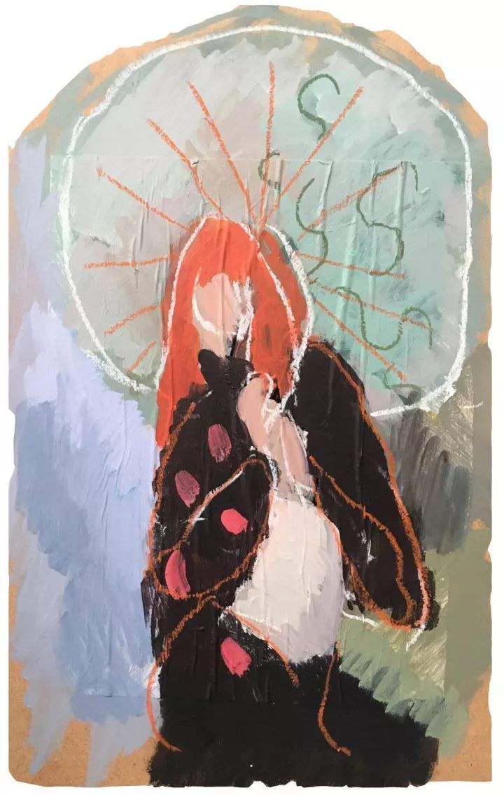 《无题 2018 丙烯,油画棒,广告纸,密度板