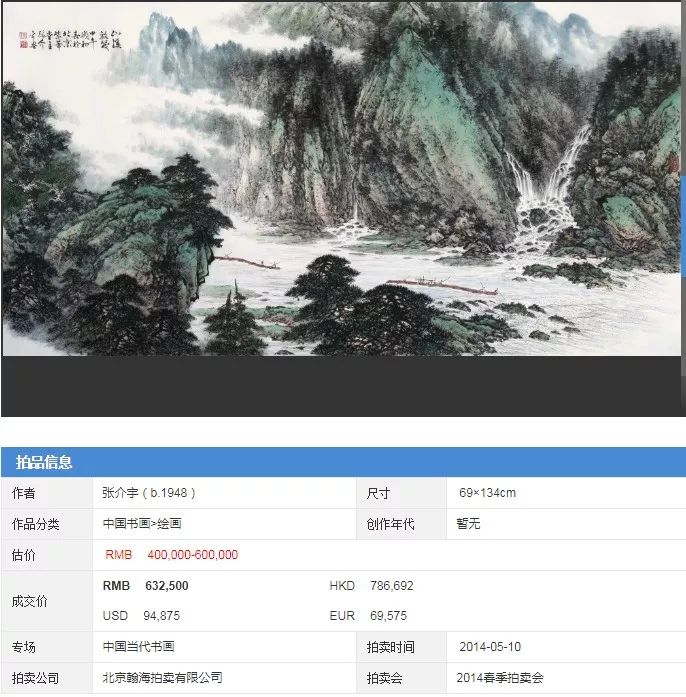 中国著名画家——张介宇艺术作品拍卖纪录