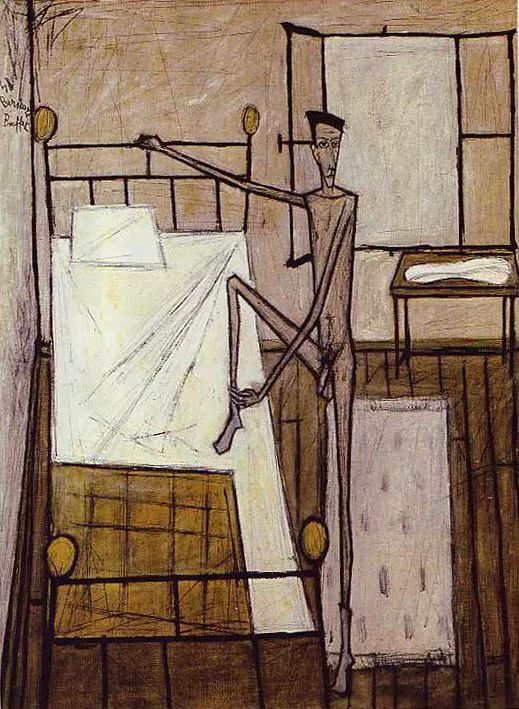 左:布菲在圣特罗佩工作,1979年 右:贝尔纳·布菲《画家和他的模特》