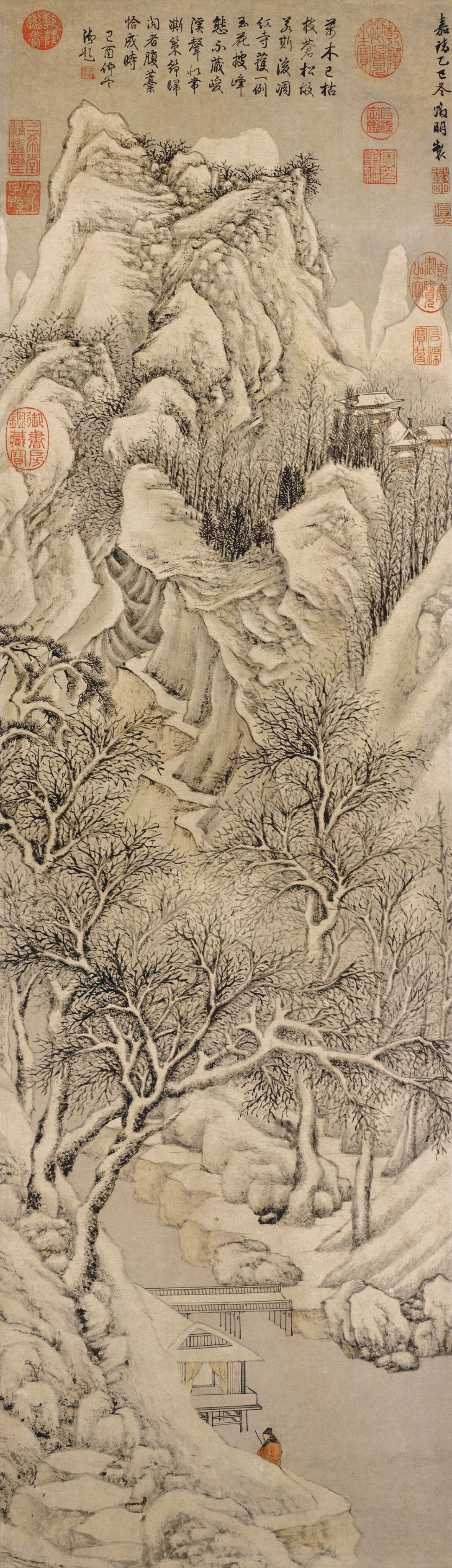 明 文徵明 山水图(立轴) 纸本设色 166.7x48.4cm 清宫旧藏