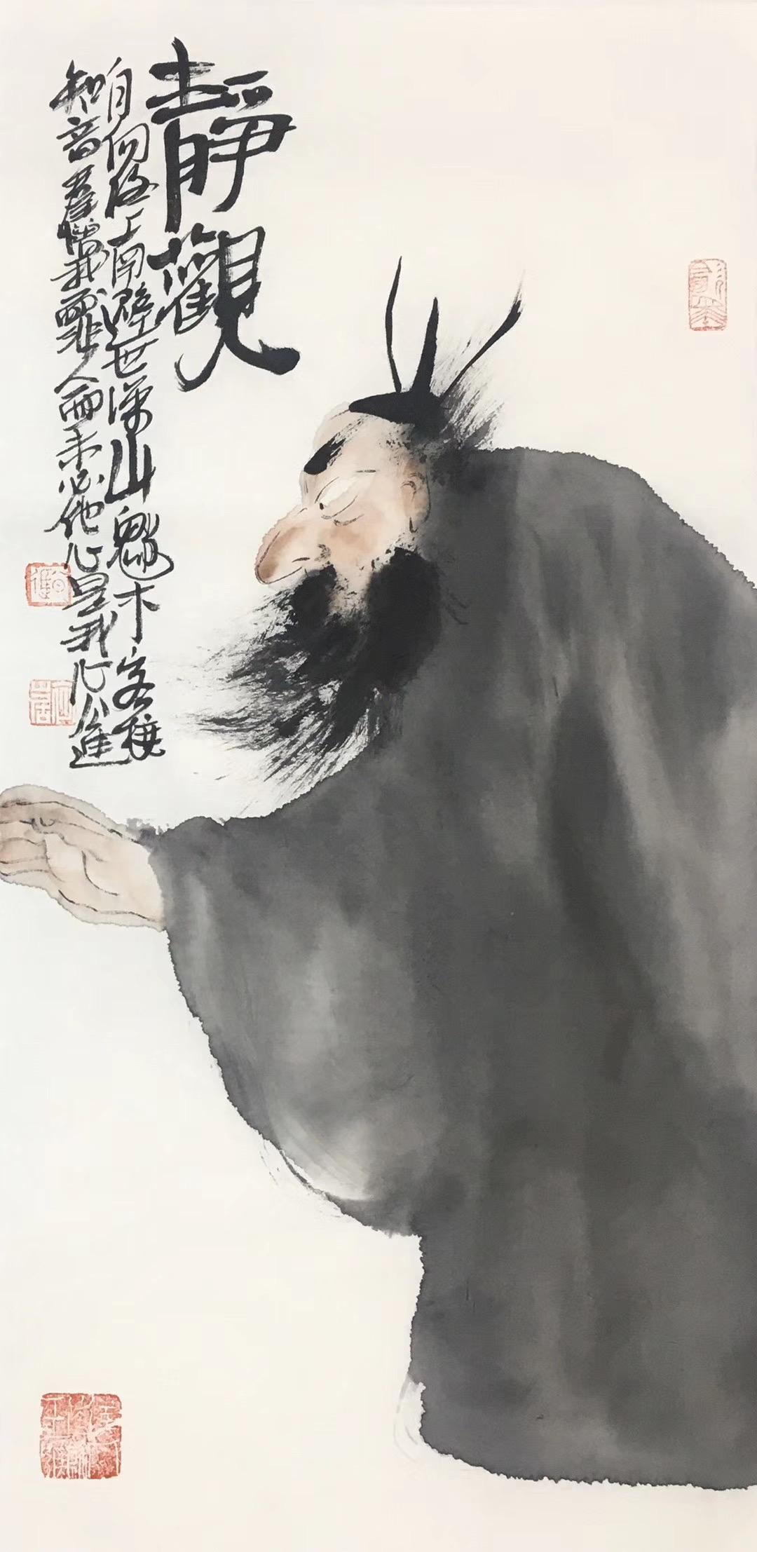 公进作品水墨淋漓,层次丰富饱满,大气,人物刻画细腻,取法高古