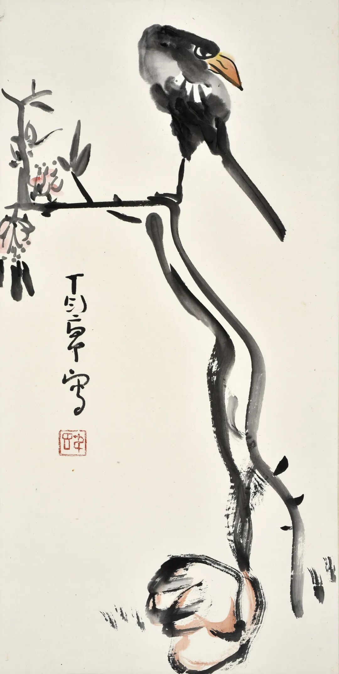 丁衍庸 八哥 设色纸本 立轴 68×34cm