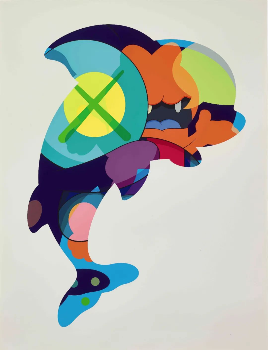 kaws《睡梦中的食人鱼》 2017,丝网印刷纸本,152.3 x 116.