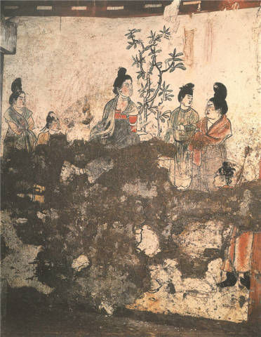 章怀太子墓壁画，后室北壁，游园图