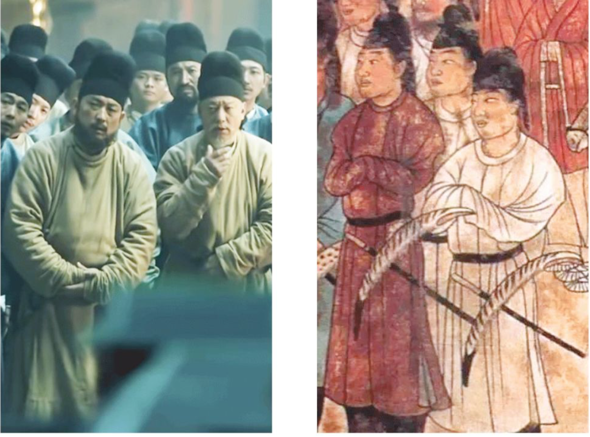 这也是当时唐朝最普遍的男装款式之一,戏里所有百姓,以及官员的常服都