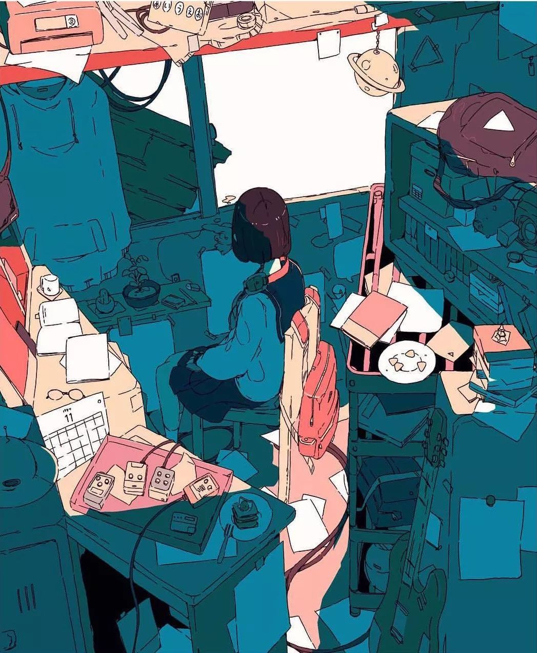 女孩子房间乱成这样还觉得很温馨,果然因为是在插画里吧
