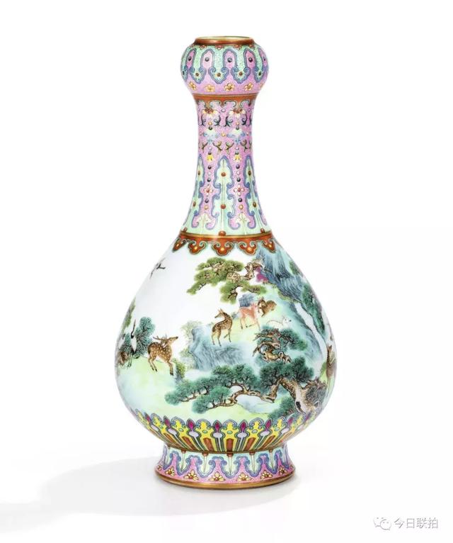 非典型御窑！乾隆宫粉地洋彩鹤鹿同春如意瓶亮相巴黎苏富比