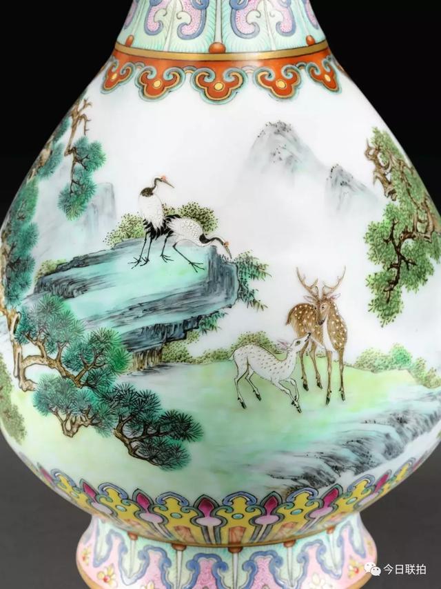非典型御窑！乾隆宫粉地洋彩鹤鹿同春如意瓶亮相巴黎苏富比