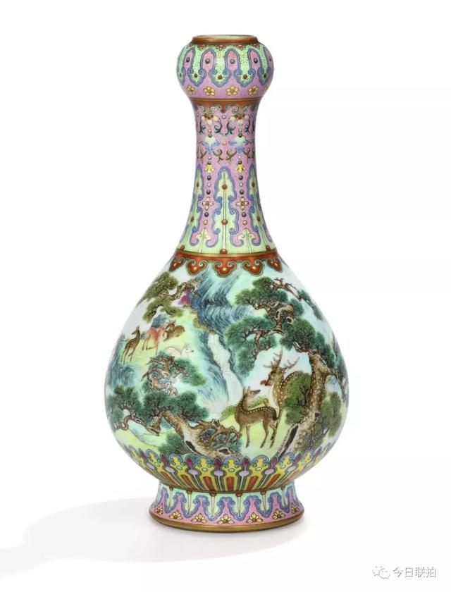 非典型御窑！乾隆宫粉地洋彩鹤鹿同春如意瓶亮相巴黎苏富比