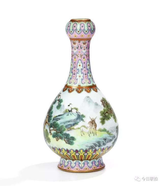 非典型御窑！乾隆宫粉地洋彩鹤鹿同春如意瓶亮相巴黎苏富比