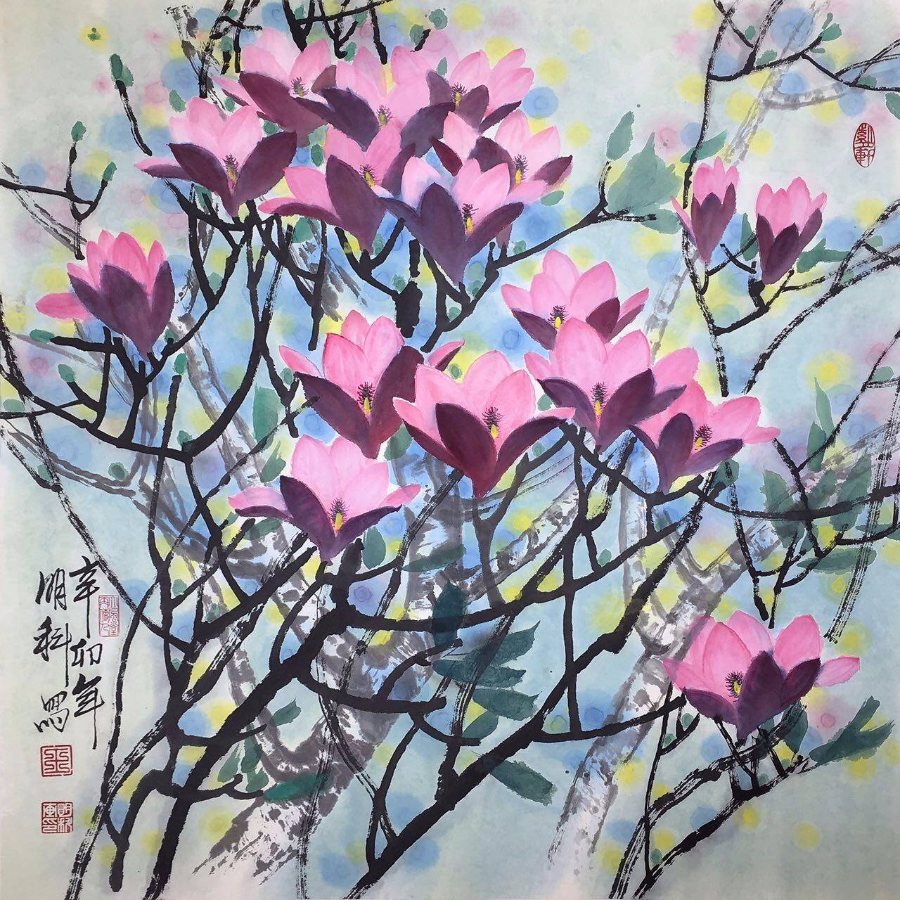 著名画家王明科彩墨花卉系列作品欣赏