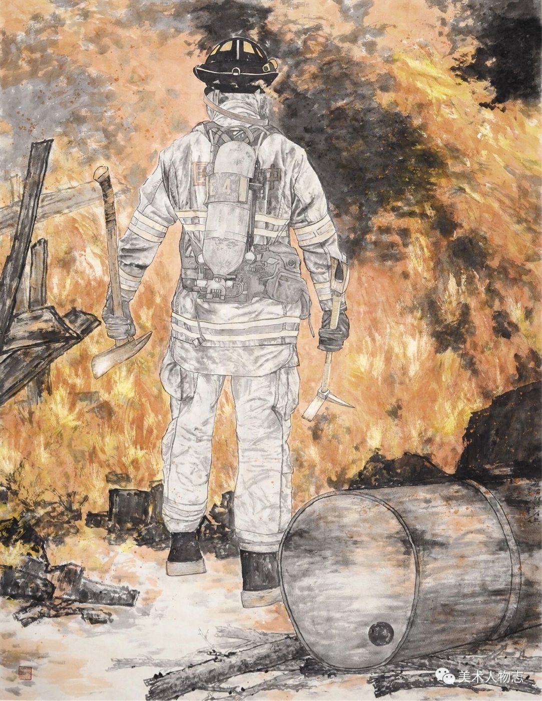 2015年作品《祖国的消防兵一逆行》入选古蜀文脉墨韵天府全国中国画